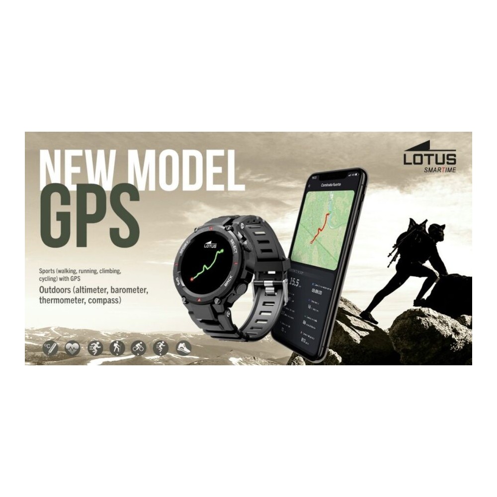 Montre Lotus Homme Connectée Smartwatch Numérique GPS Bracelet Caoutchouc  Kaki 50024/3